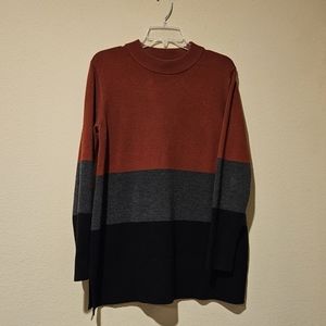FRENCH CONNECTION Women's Oversized Tunic Sweater, Burgundy/Gray/Black - Medium